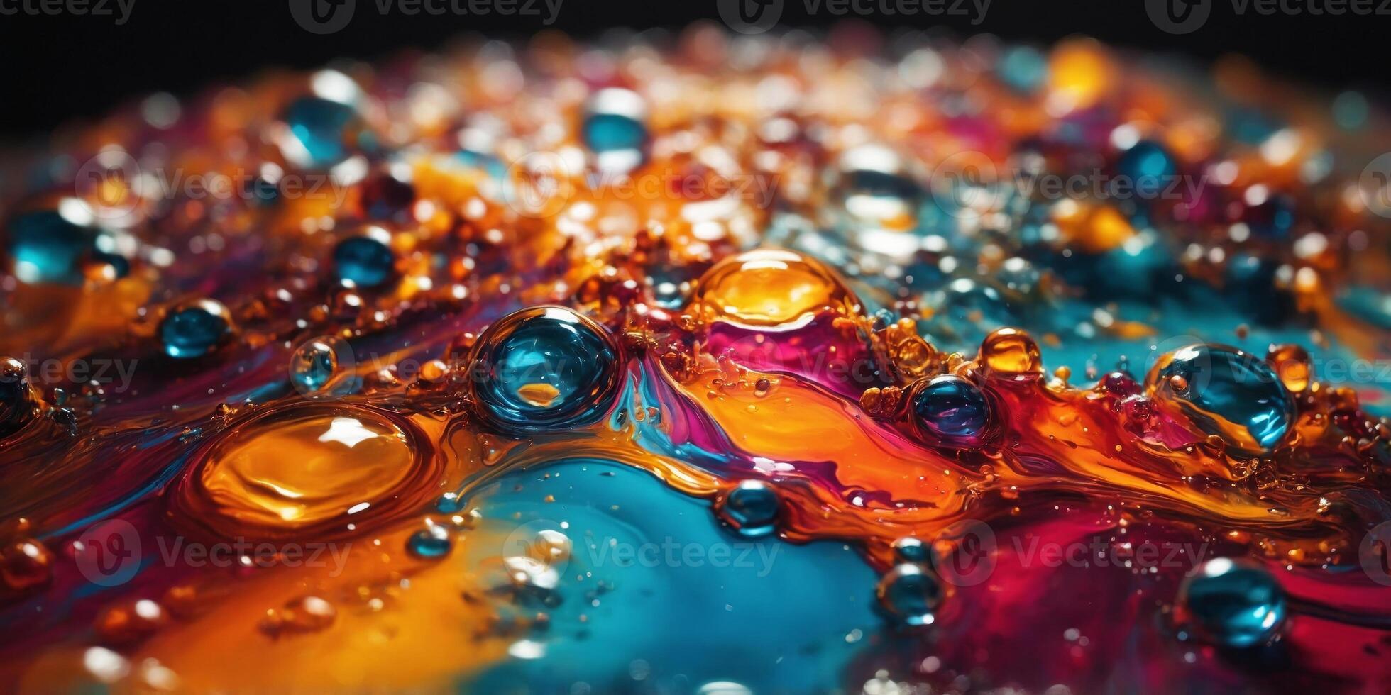 Colorful abstract liquid art with bubbles. photo