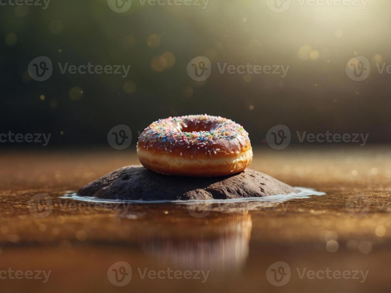 A doughnut designed to look like a tiny island. photo
