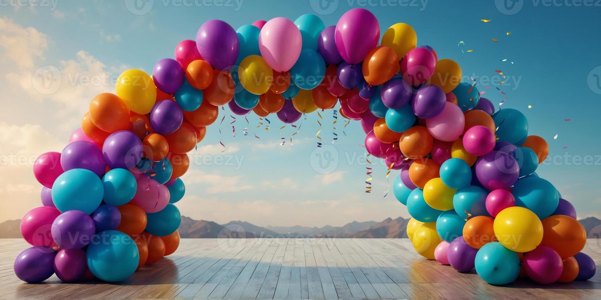 Colorful balloon archway creating a festive atmosphere. photo