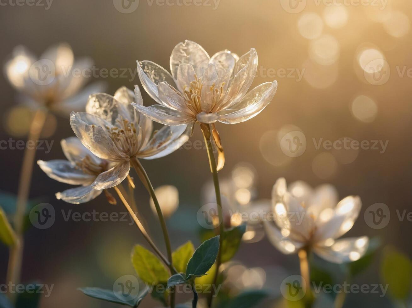 Delicate Translucent Floral Sculpture with Soft Golden Light in Artistic Nature Concept. photo