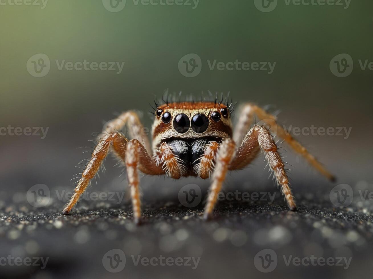 Close-up view of a tiny jumping spider in natural light. photo