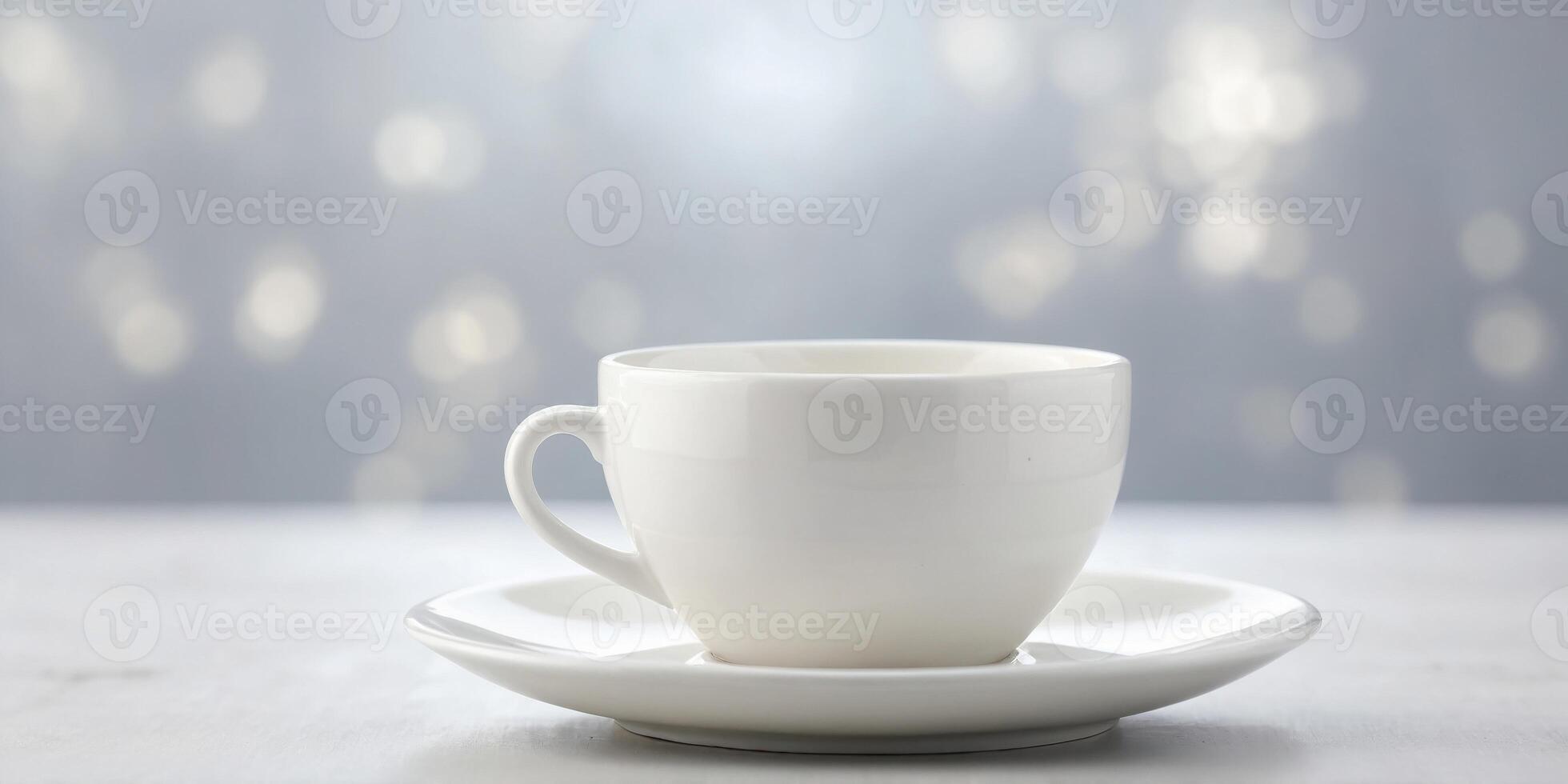 Minimalist white cup and saucer on a white surface. photo
