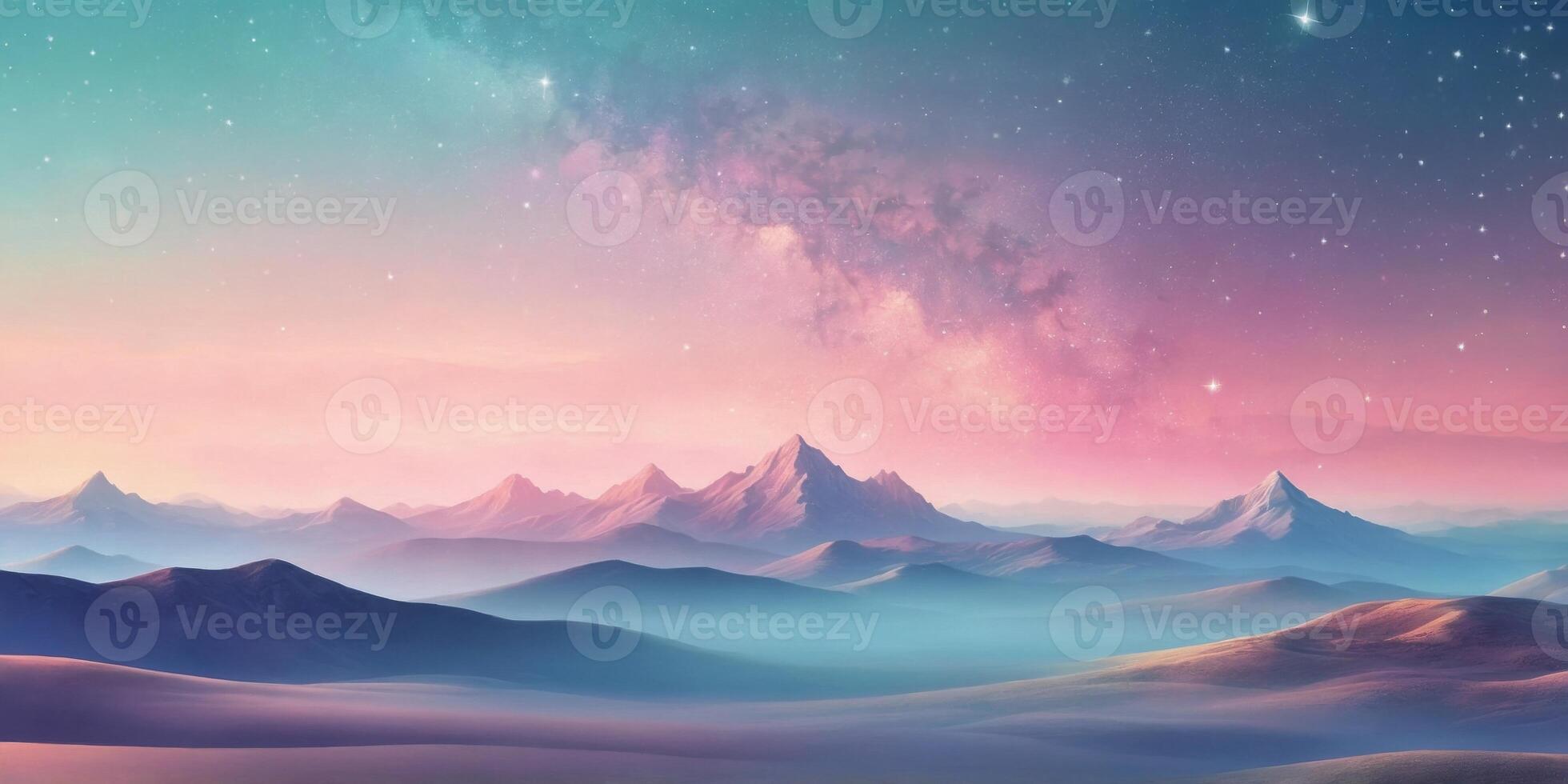 Abstract pastel landscape with soft gradients and twinkling stars. photo