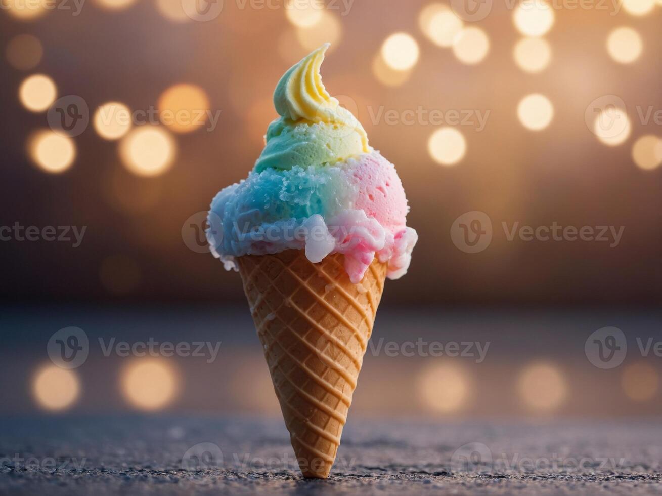 an ice cream cone made entirely out of ice. photo
