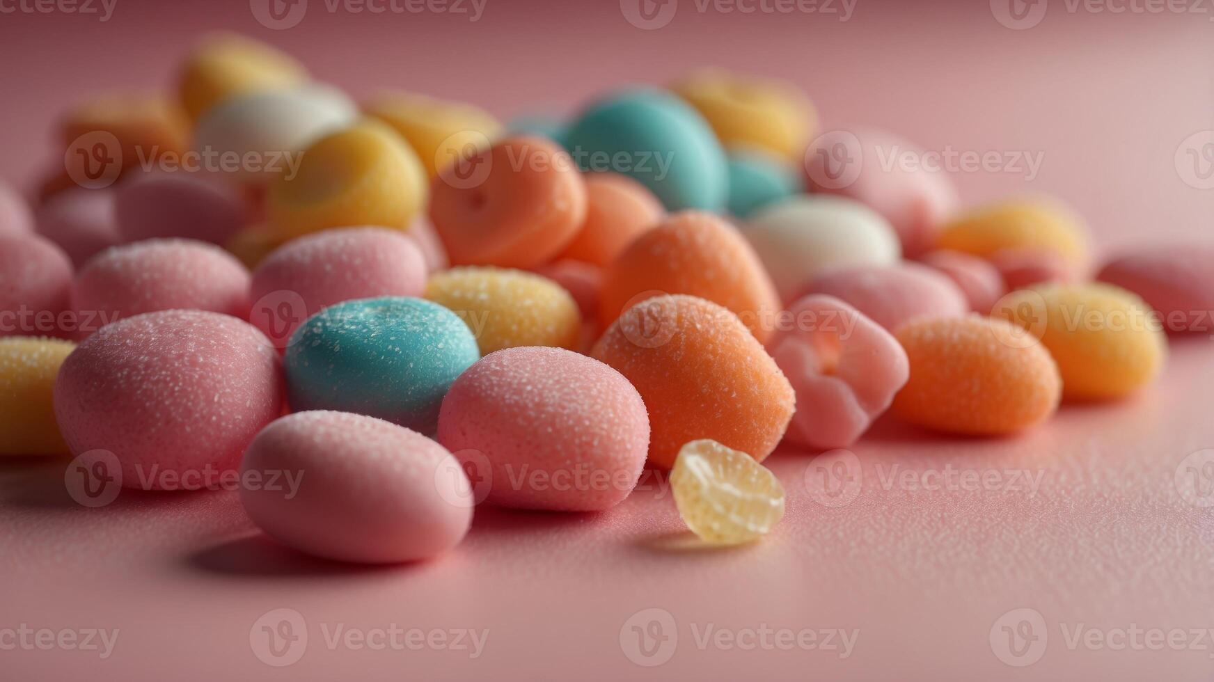 Colorful Sweets and Candies on Pink Background. photo