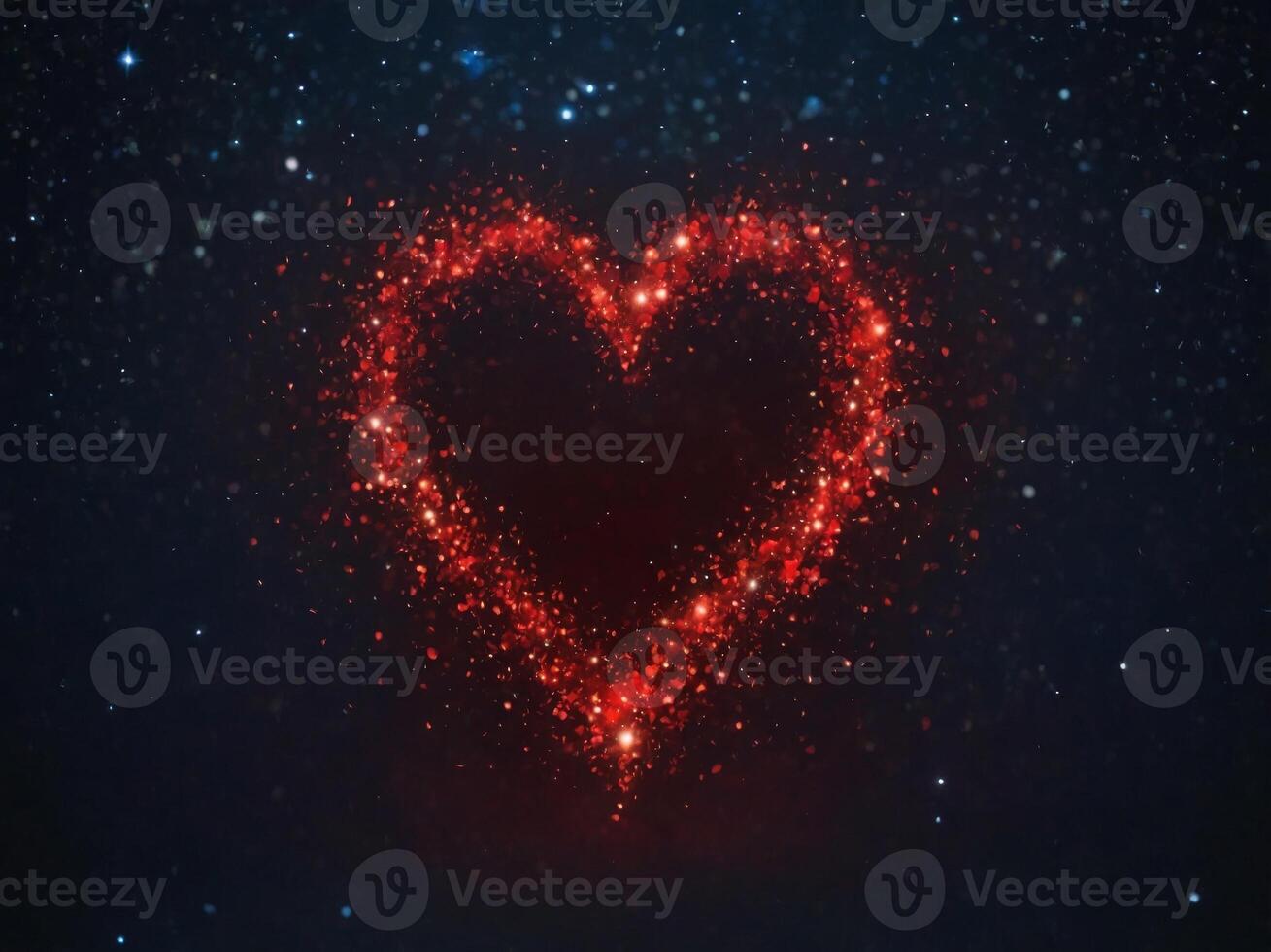 Starry sky with a red heart in the middle. photo
