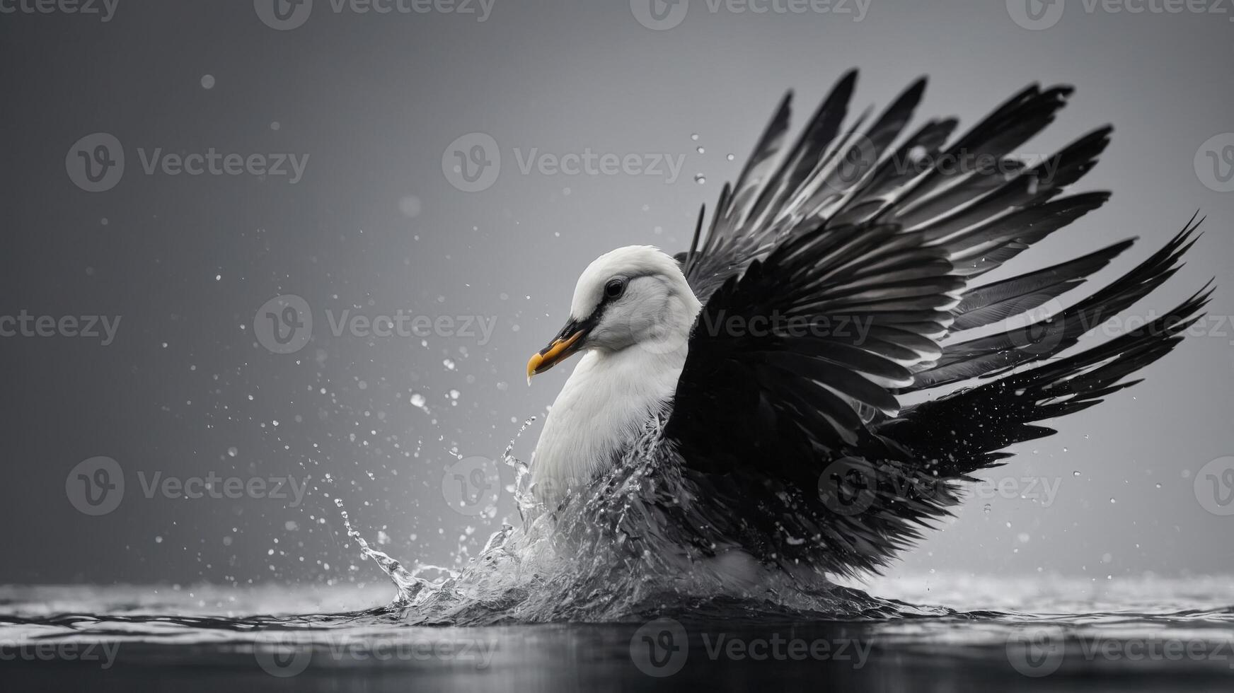 white crest and black body with a spray of water at its peak. photo