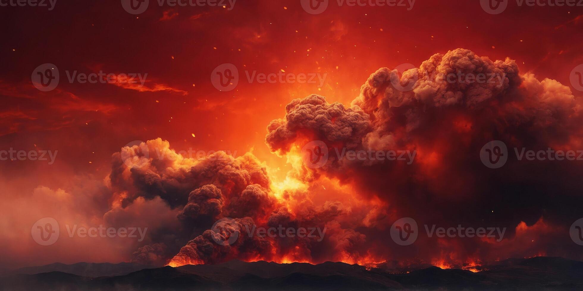 Abstract background featuring fiery red sky with flame and smoke. photo