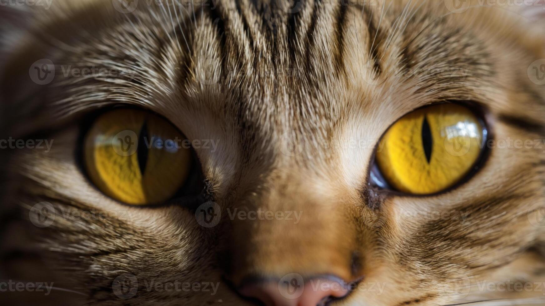 Macro close up of yellow cat eye of tabby cat. photo