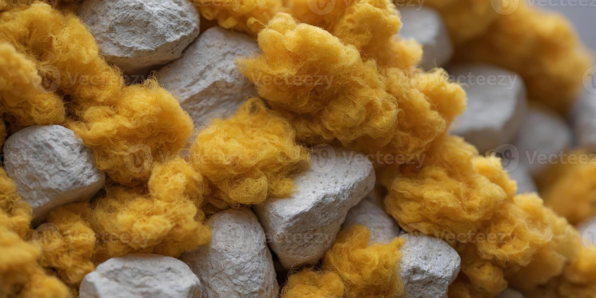 Close up of yellow mineral wool filling used as isolation in wall. photo