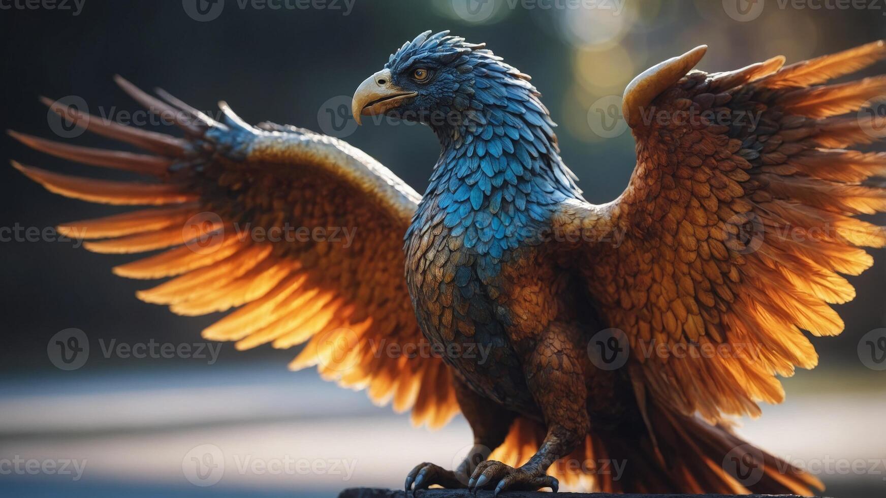 Close up of mythical griffin bird creature. photo