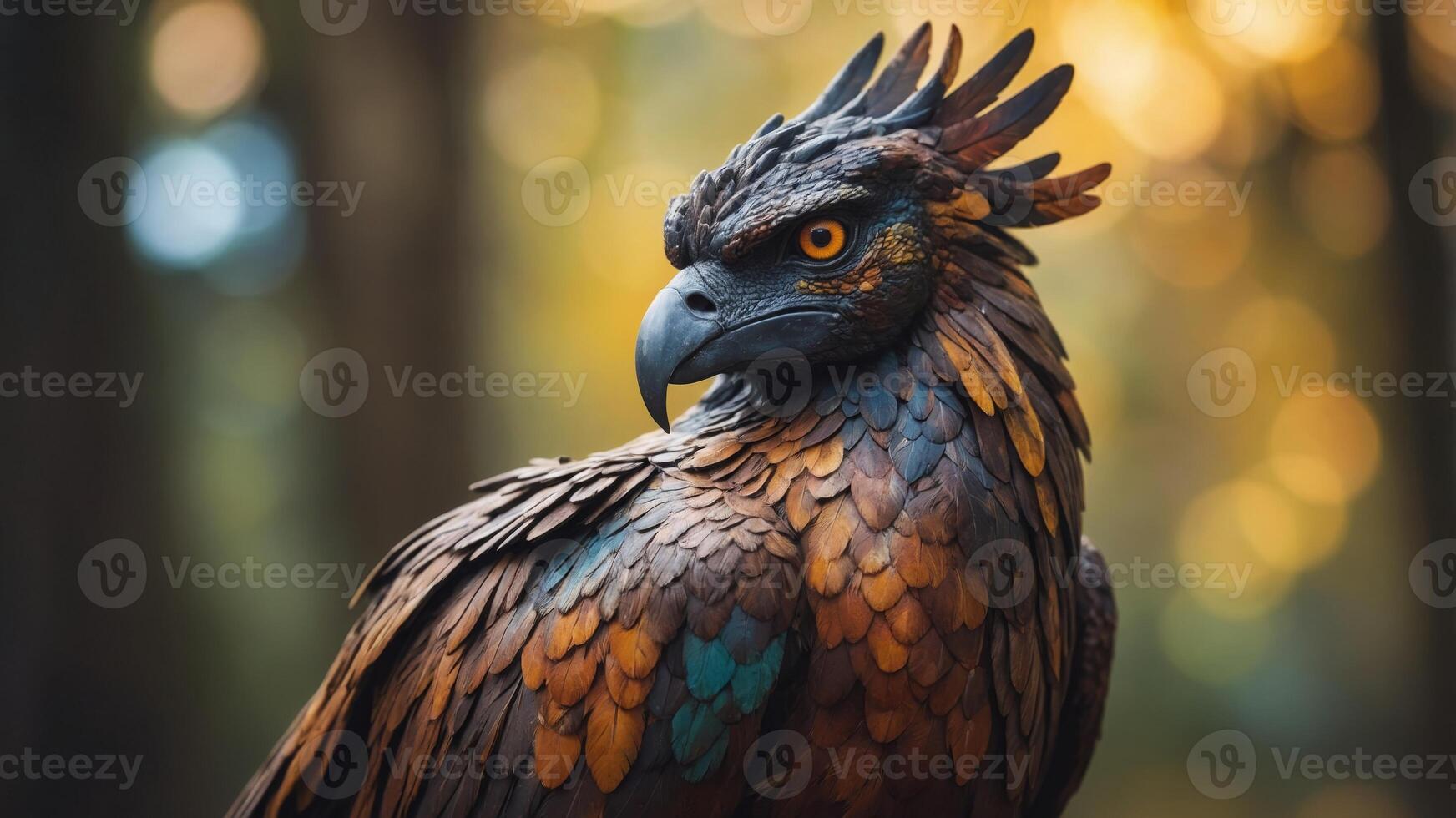Close up of mythical griffin bird creature. photo