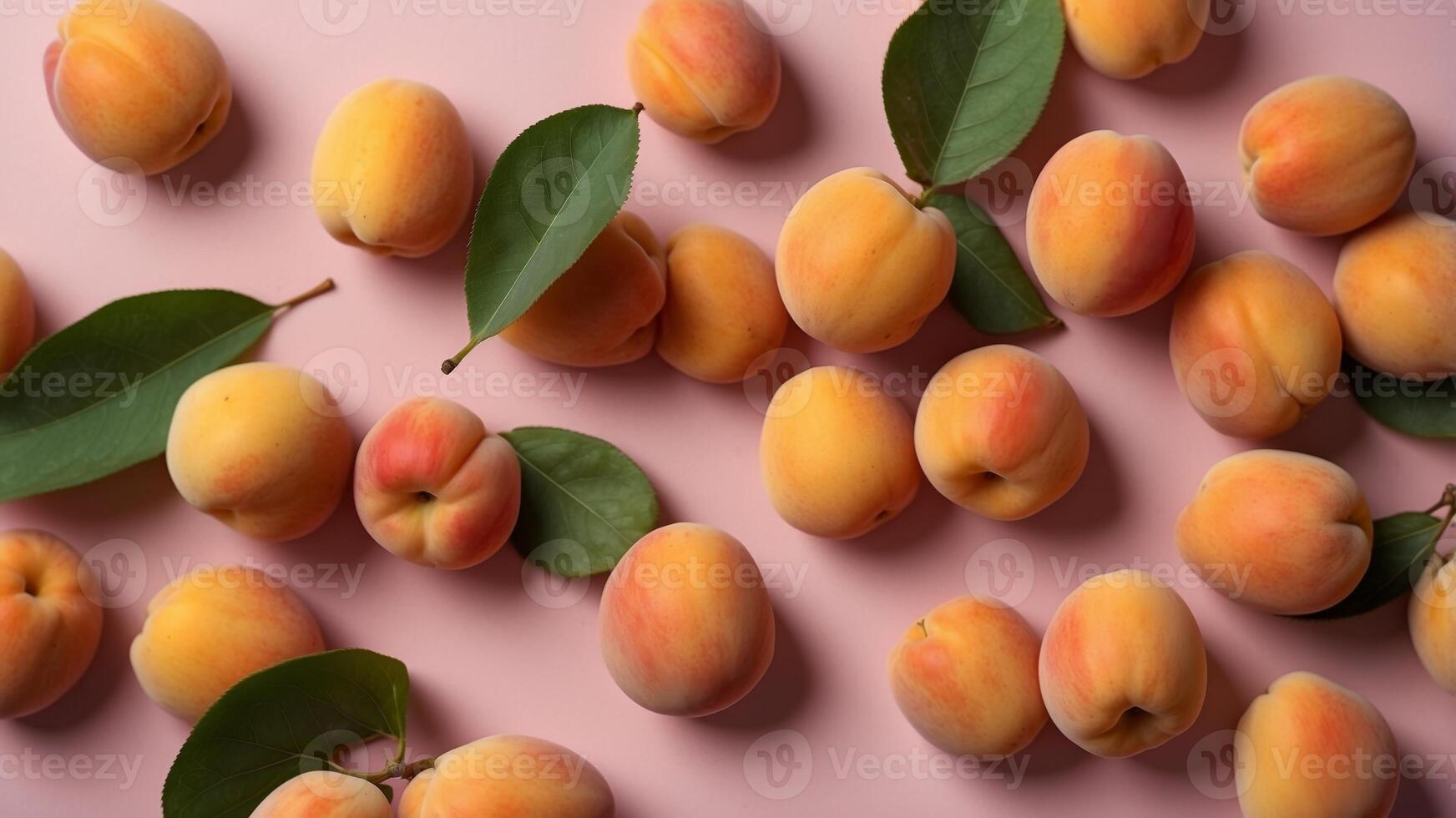 Top view of apricot fruits on pink background. photo