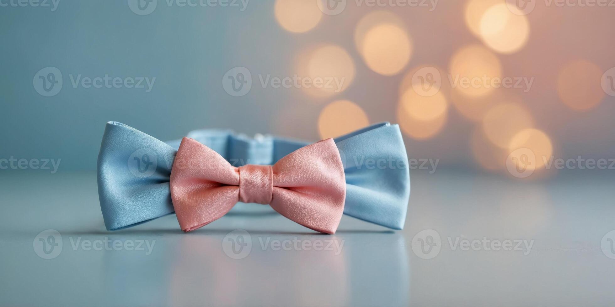 Peach pink bow tie on pastel blue background. photo