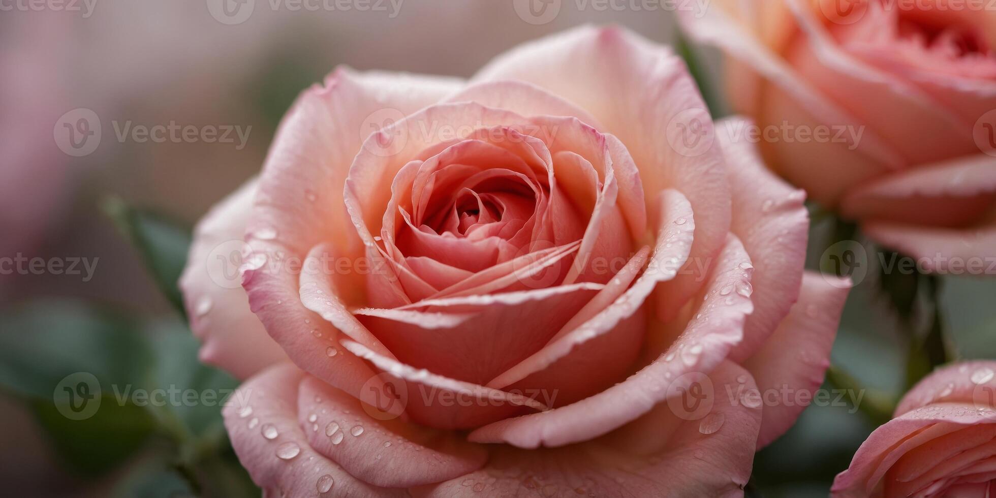 Macro shot of pink rose with curly petals. photo