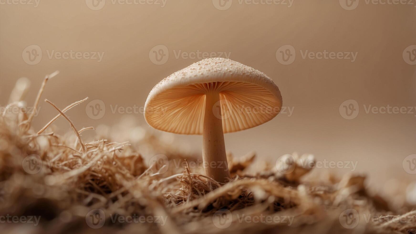 minimalist mushroom using gills close up over a beige background. photo