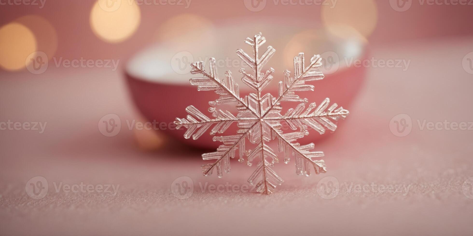 Pink snowflake on pastel pink background Minimal Xmas concept. photo