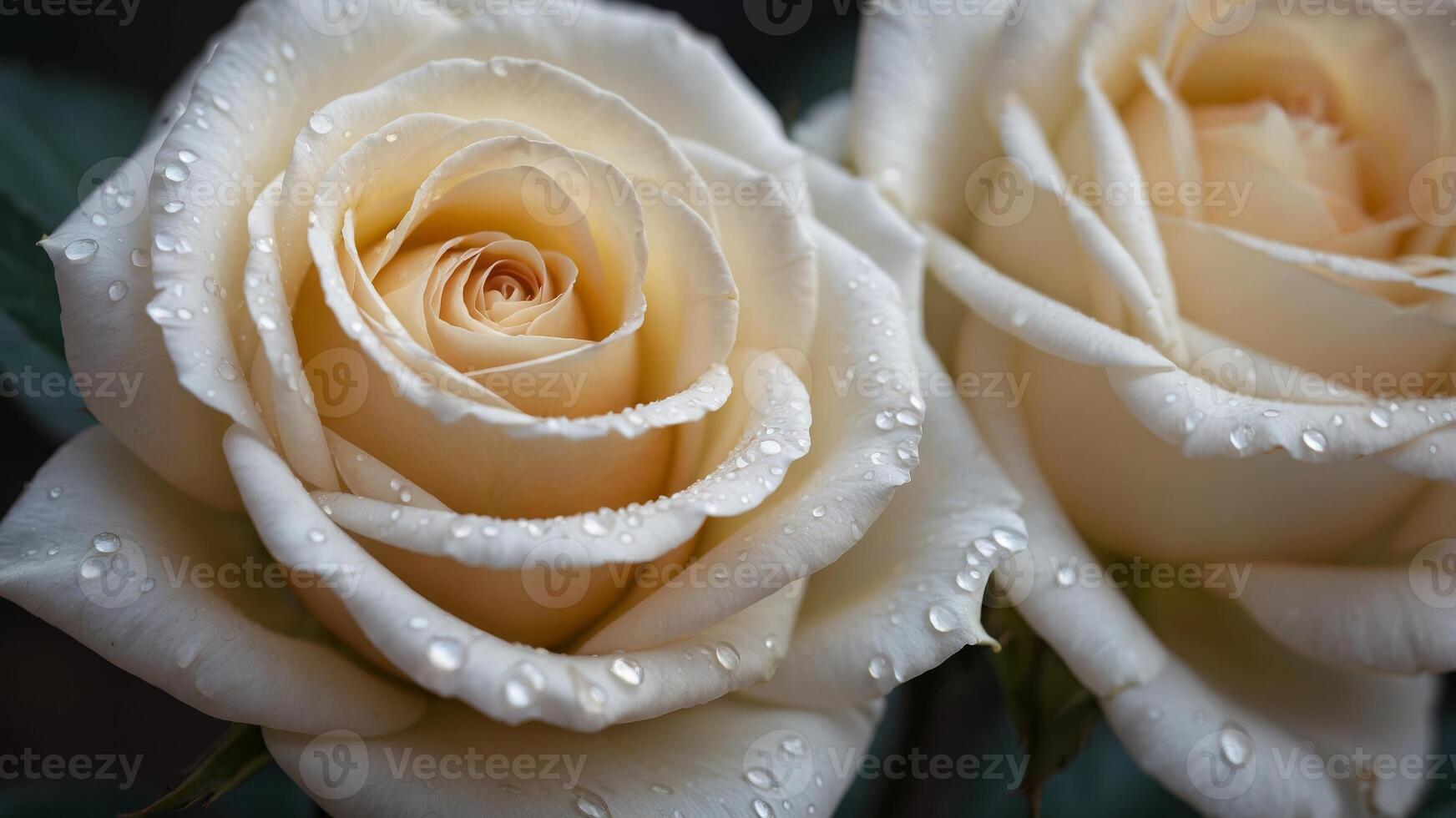 Close-up of a white rose with soft focus on its petal center. photo