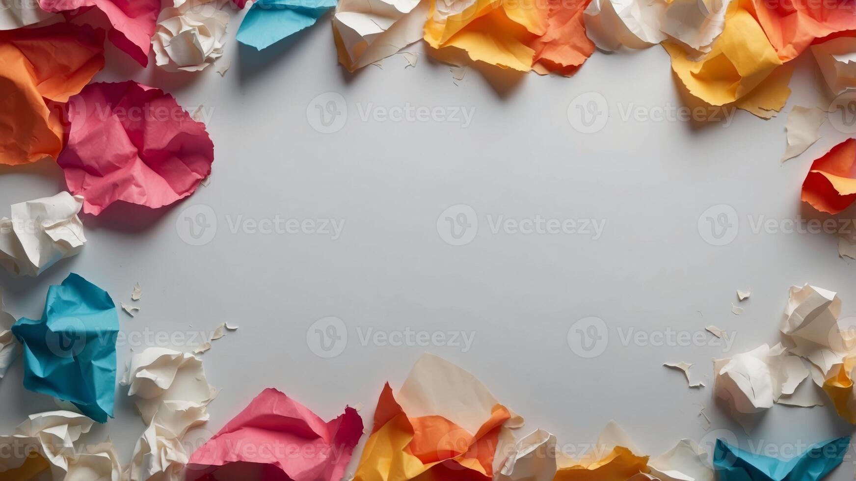 Banner with white torn and crumbled paper. photo