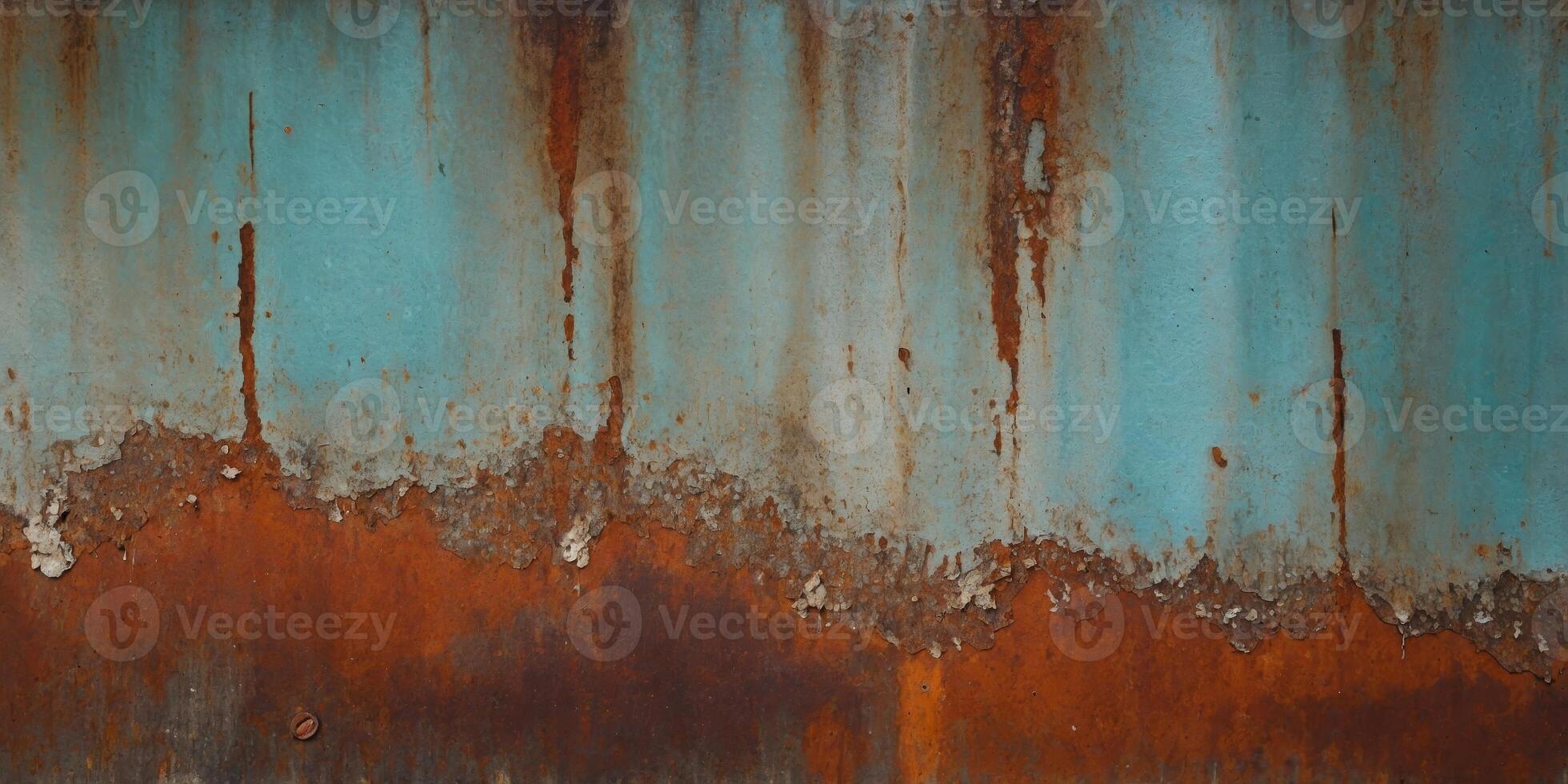Close up shot of a rusty metal surface with corrosion and wear. photo