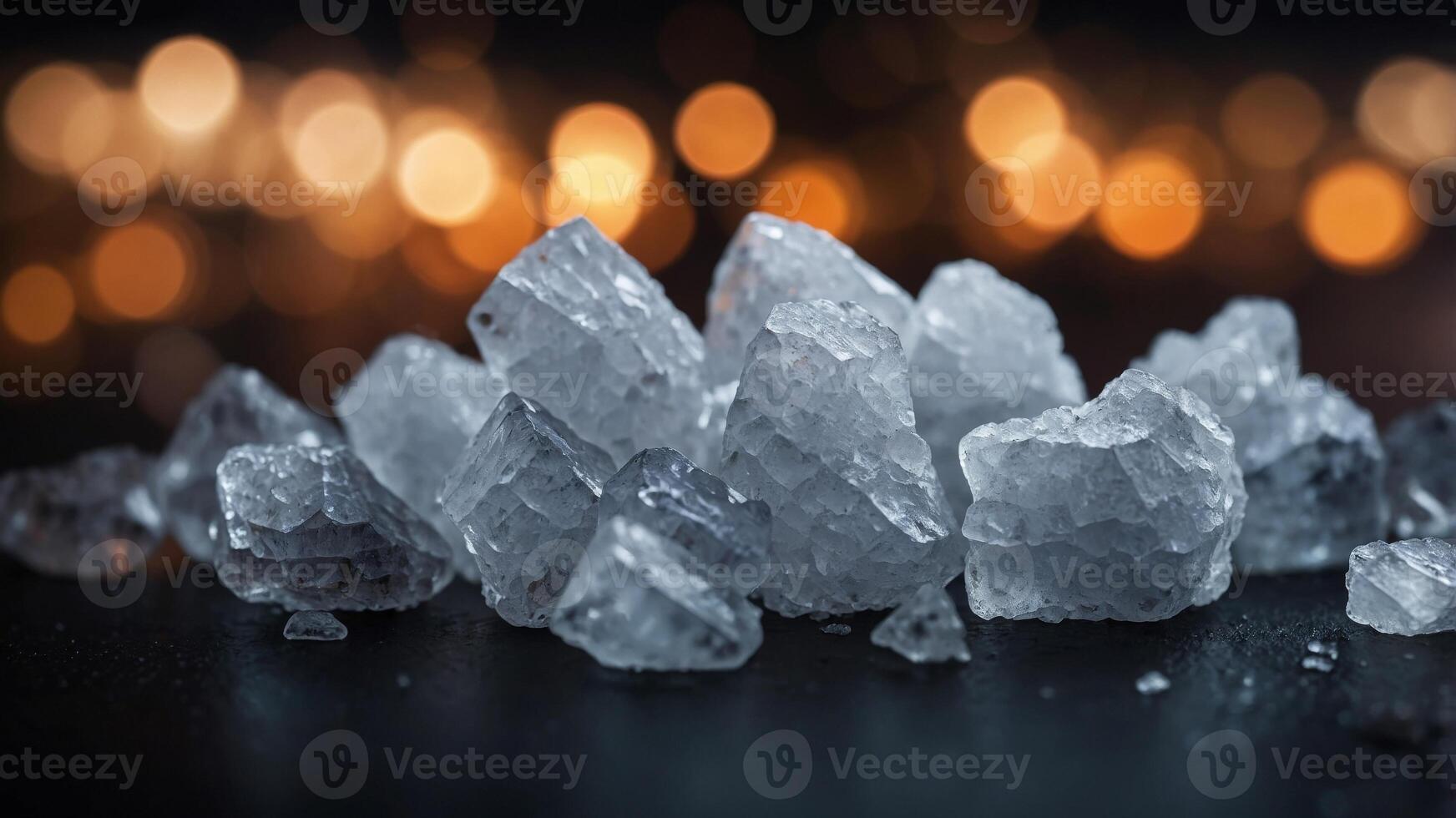 Sea Salt Crystals using Dark Blurred Background. photo