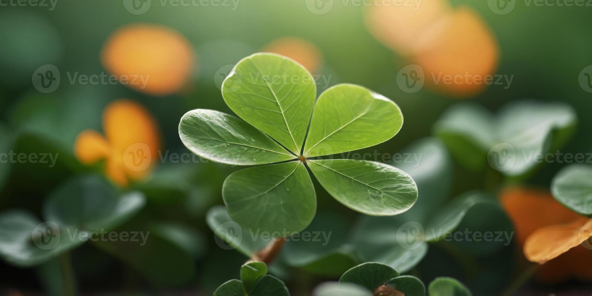 four leaf clover on green shamrock background. photo
