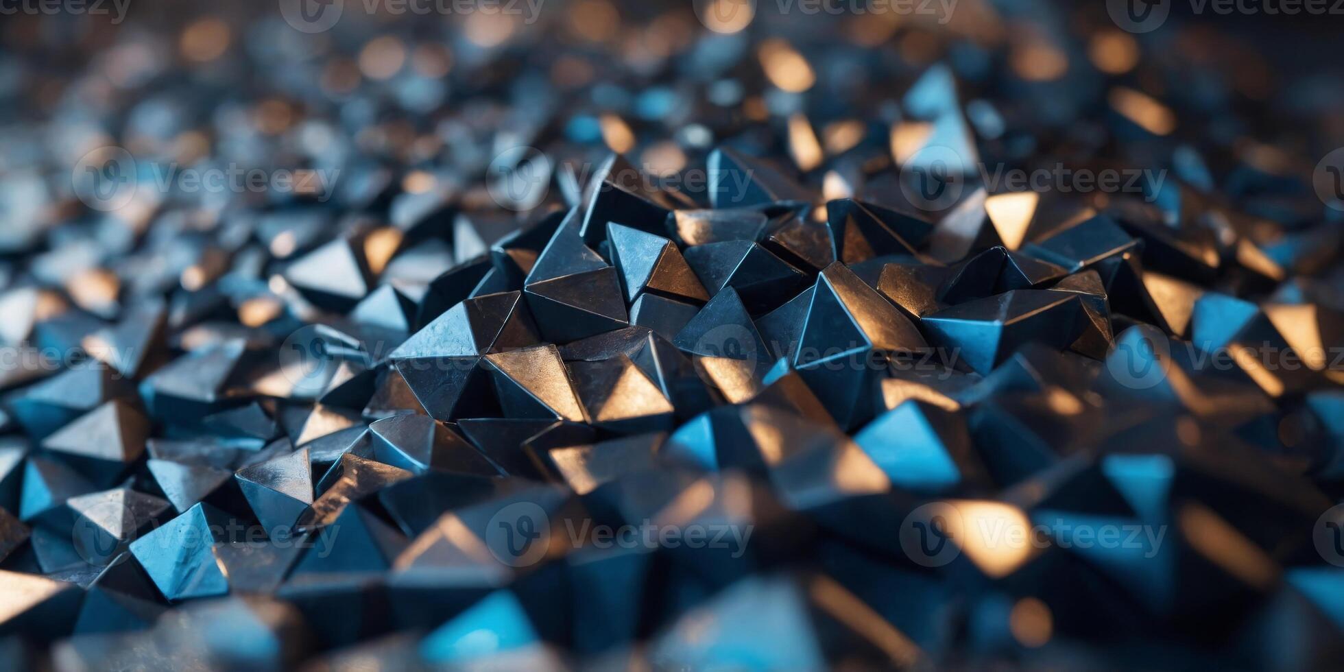 Futuristic wall with triangle shaped blue tiles. photo