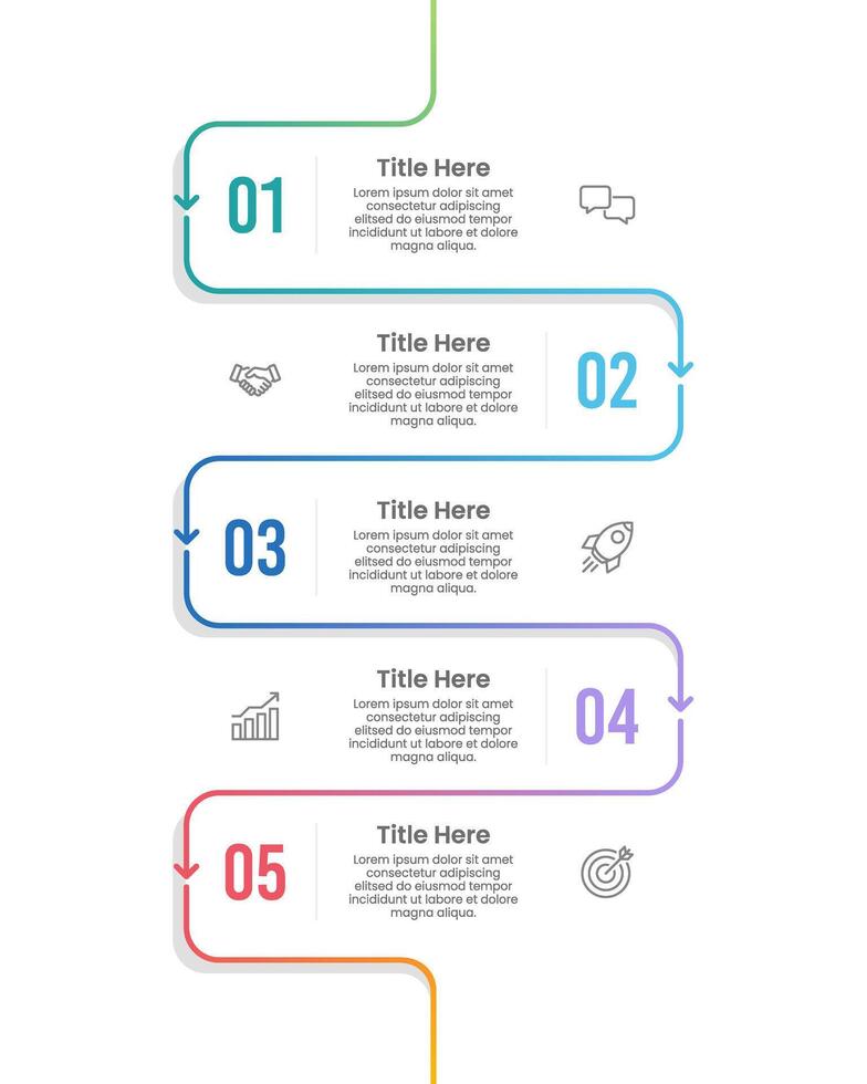 5 Business Process Data. Vertical Infographic Design Templates. Business Presentation, Report, Timeline, Planning, Marketing and Information. vector
