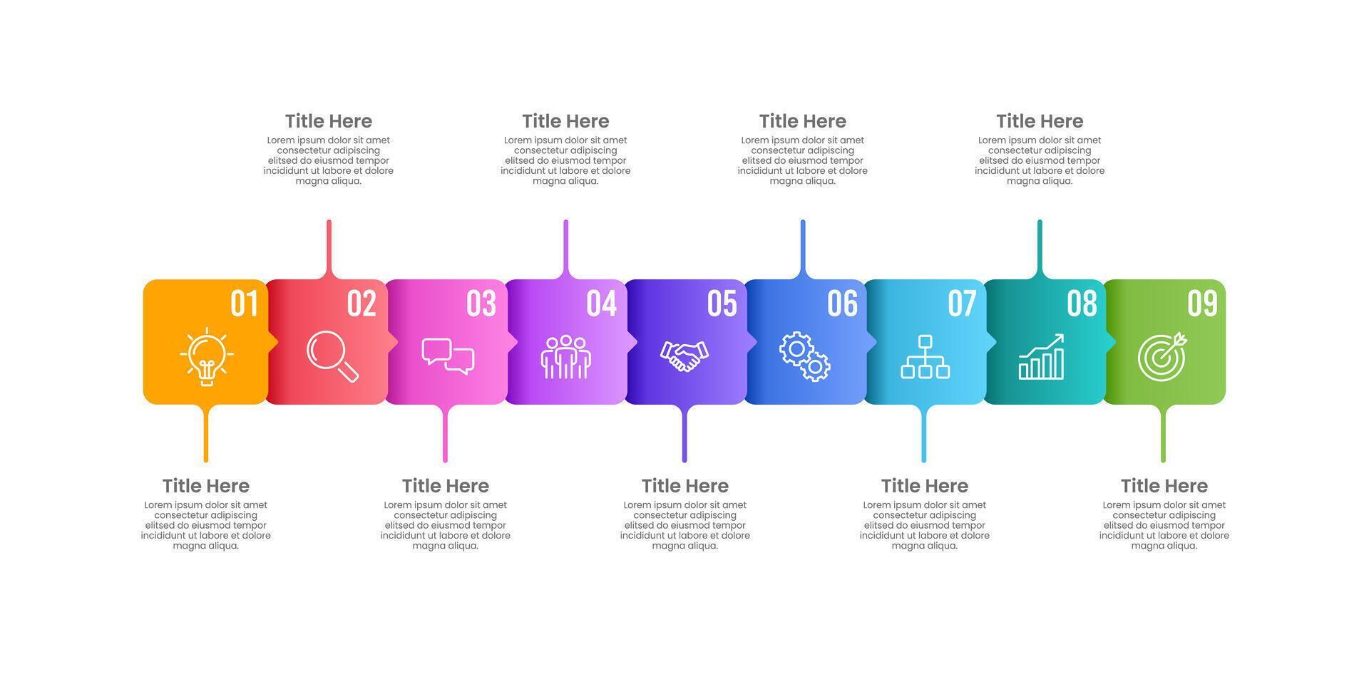 9 milestone of company. Business visualization timeline infographic design template. Business presentation, Marketing, Planning and Annual report. vector