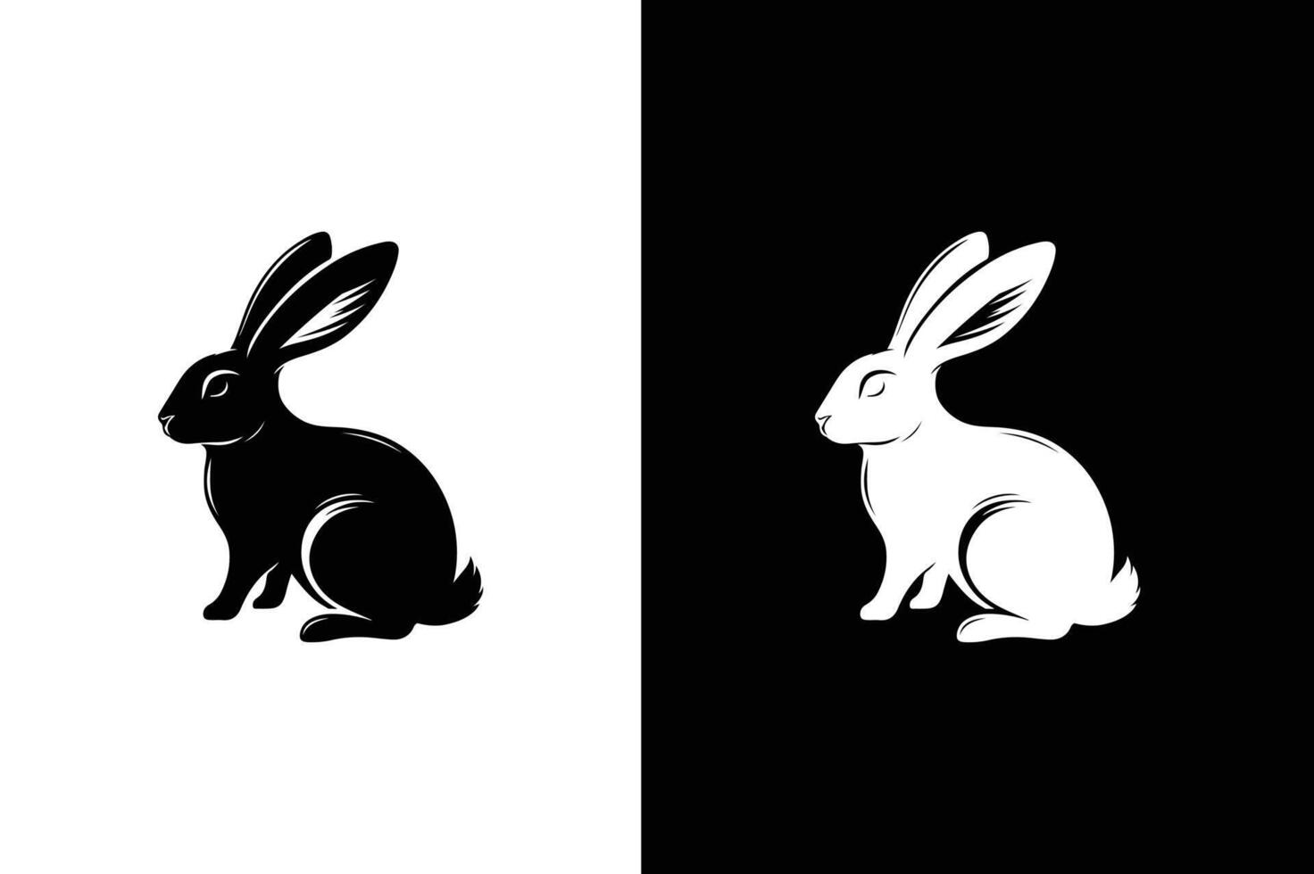 Silhouette of a rabbit isolated on black background. Rabbit logo illustration. vector