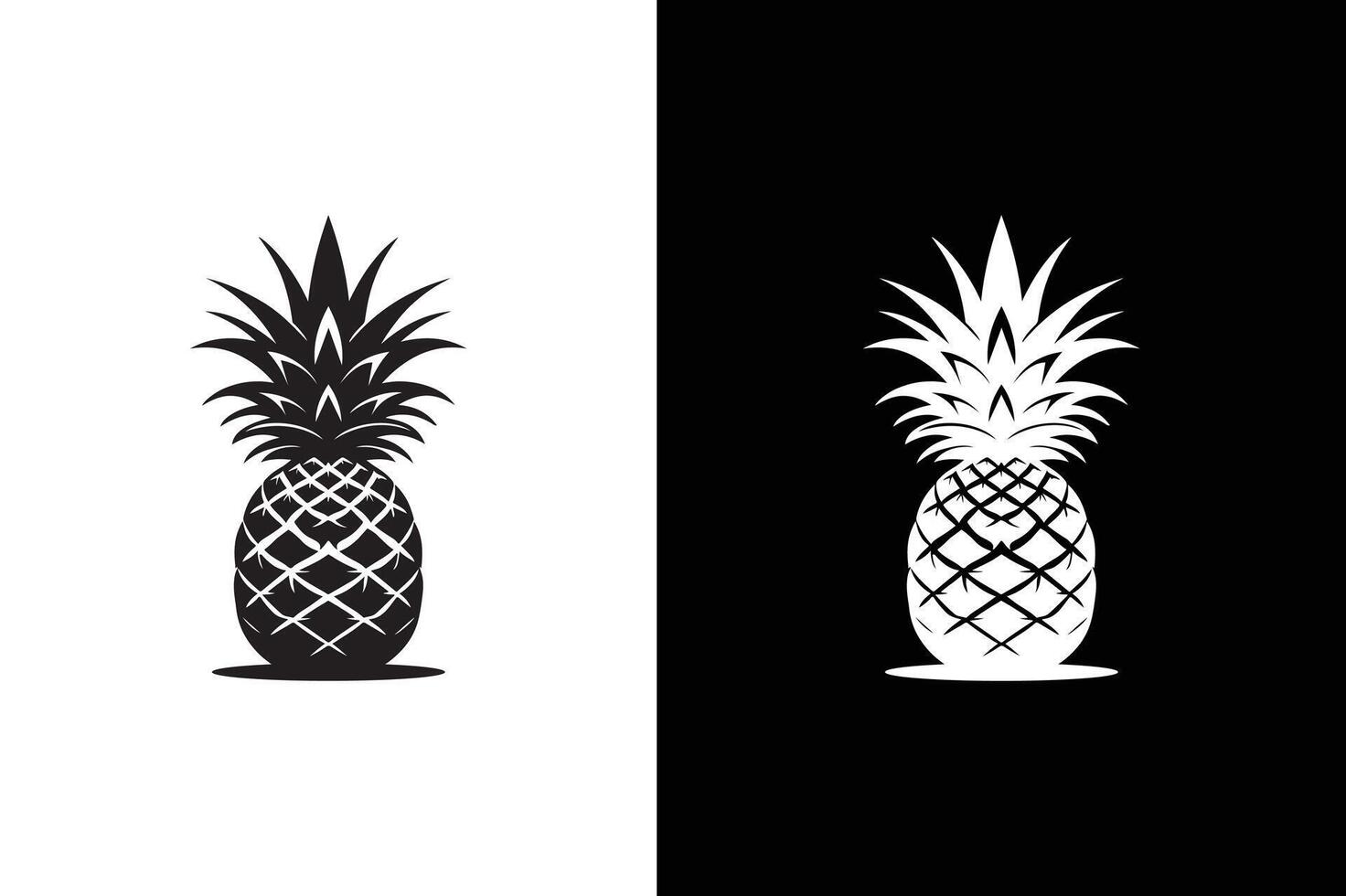 Pineapple tropical fruits isolated icon silhouette on white black background. vector