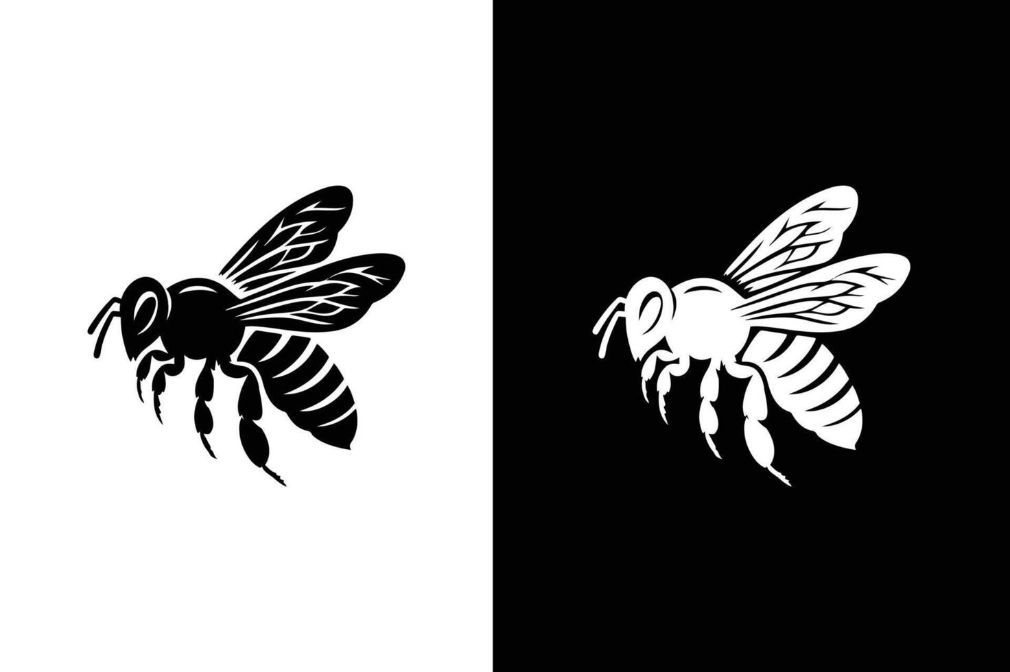 Bee icon silhouette illustration. Simple bee logo design Honey bee black white background. vector