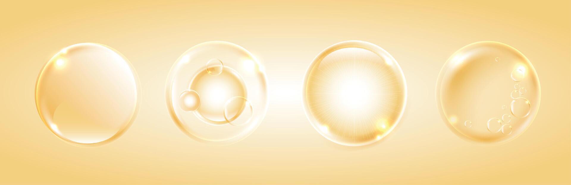 Collagen serum, water drops of liquid on orange background. pink collagen serum bubbles. beauty product, moisture. skin care cosmetic hydration spots solution. vitamin C. design. vector