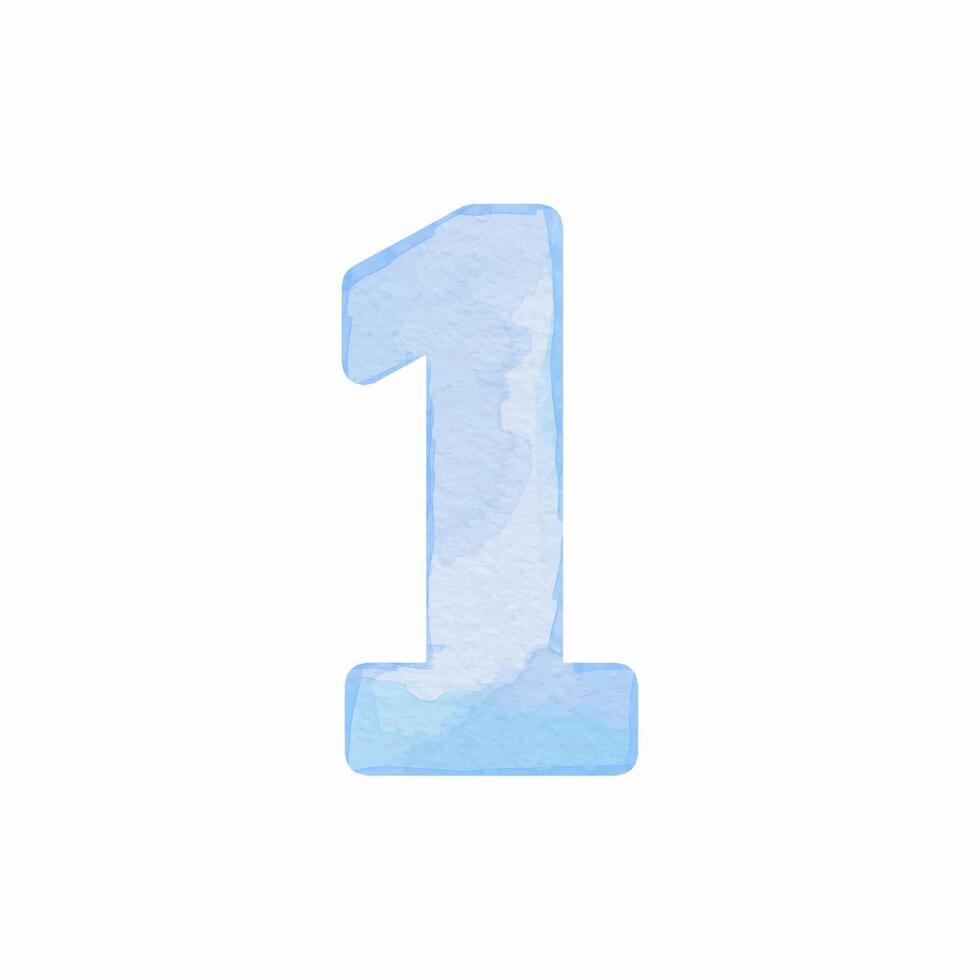 Watercolor blue numbers 1, design for cards and print vector