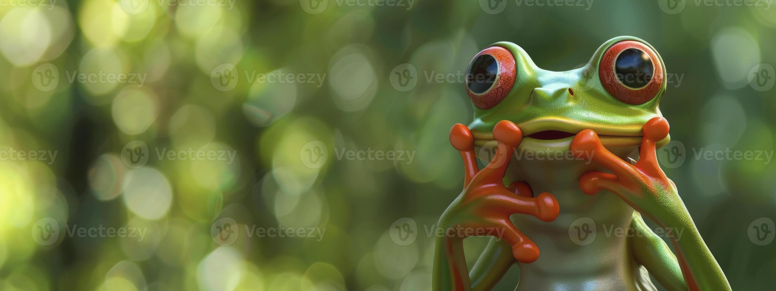 3D cartoon, happy frog holding his nose with a green background, adorable eyes, lovely, photo