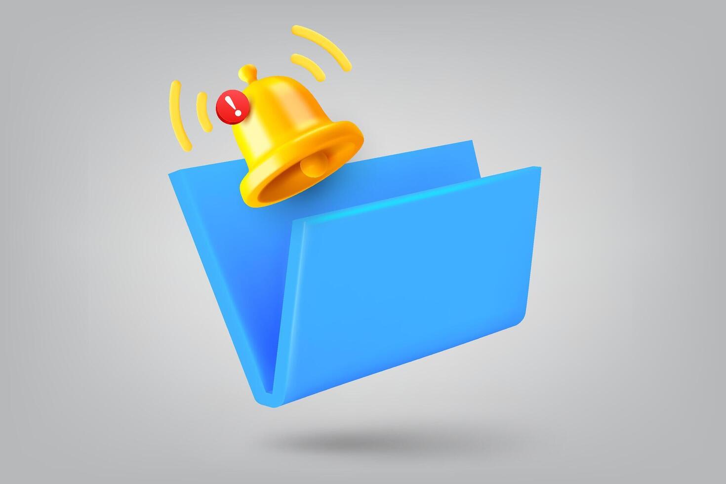 Blue folder and notification bell. 3d illustration vector