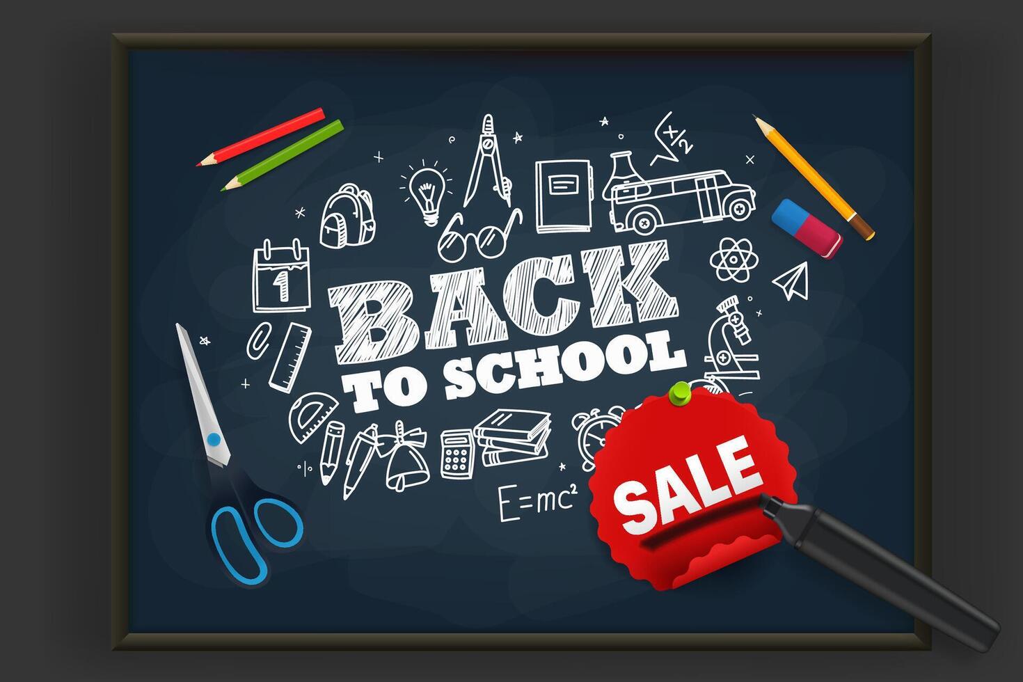 Back to school. Season sale concept. 3d illustration vector