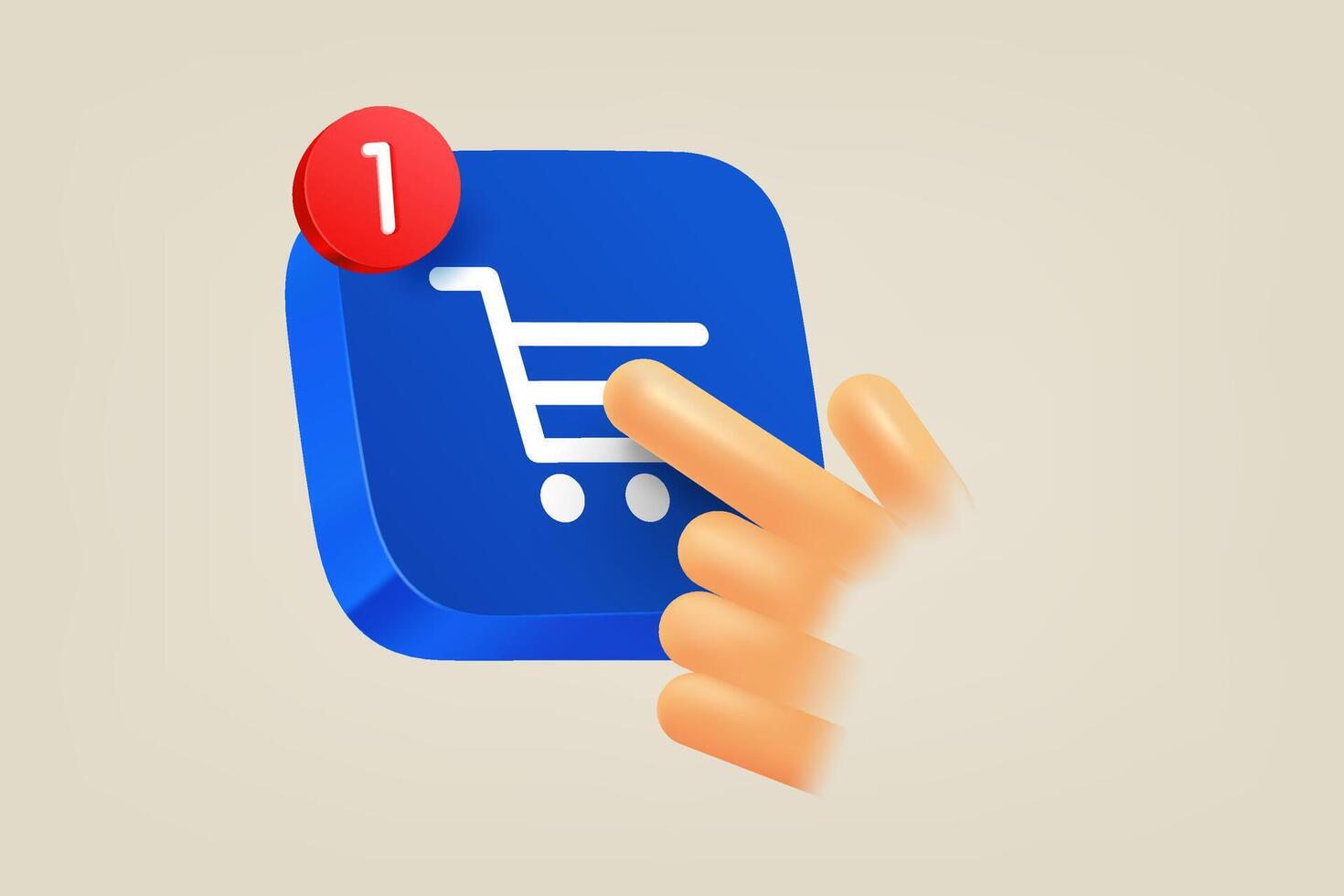 Hand pressing button on shopping cart. 3d illustration vector