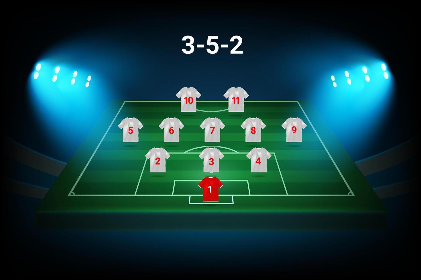 3-5-2 football team formation template. Soccer players with numbers. template vector