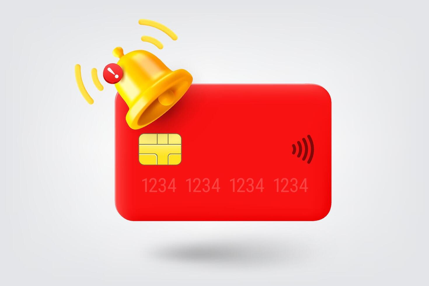 Banking plastic card with notification bell. 3d illustration vector