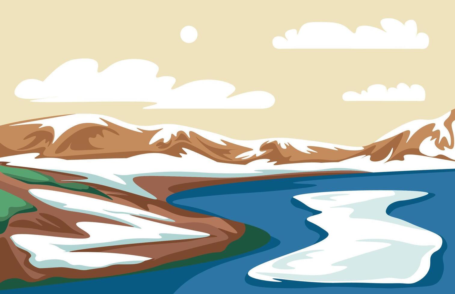 Snow Covered Hills and River Bend vector