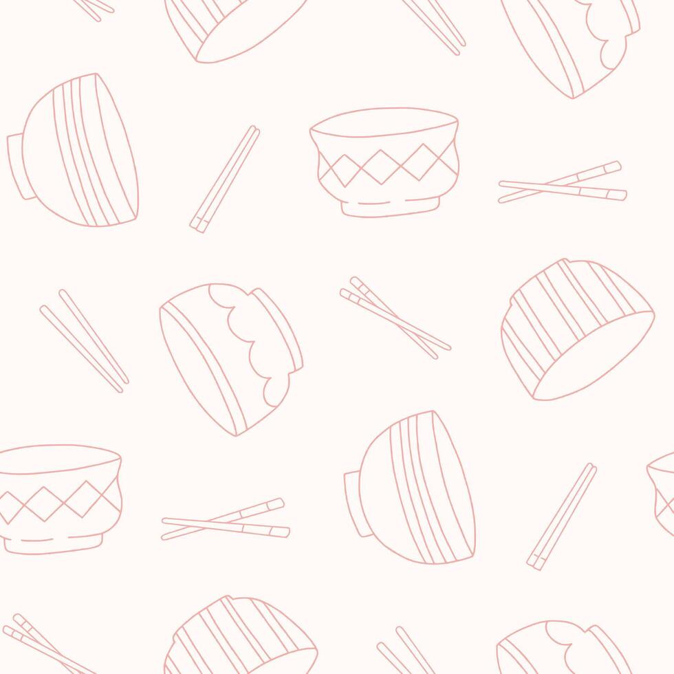 Outline Bowl Chopsticks Cup Seamless Pattern illustration Design vector