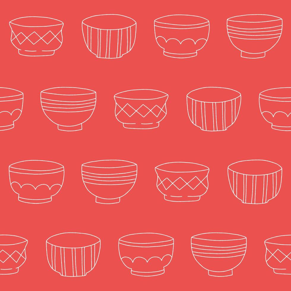 Outline Collection of Bowl Seamless Pattern illustration Design vector