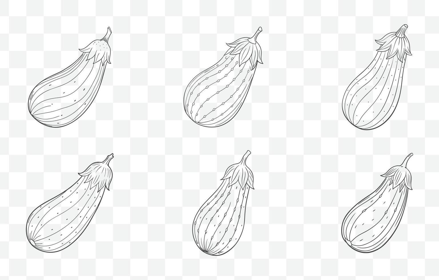Print Eggplant Vegetable Line Art Set Detailed and Versatile Illustrations of Eggplant in Various Styles vector