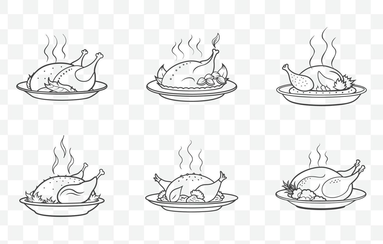 Print Gai Yang Grilled Chicken Art Set with Traditional Thai Cuisine Illustrations vector