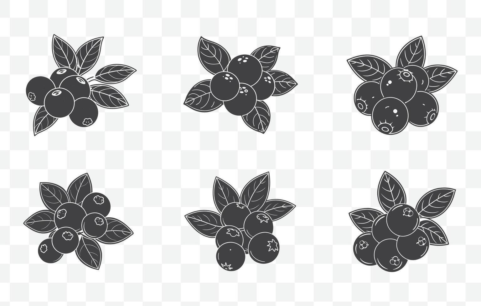 Print Comprehensive Blueberry Line Art Set with Detailed Botanical Illustrations vector