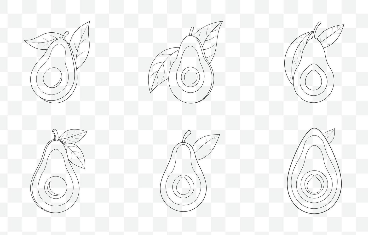 Print Avocado Fruit Botanical Line Art Set Detailed Illustrations of Avocados for Design and Art Projects vector