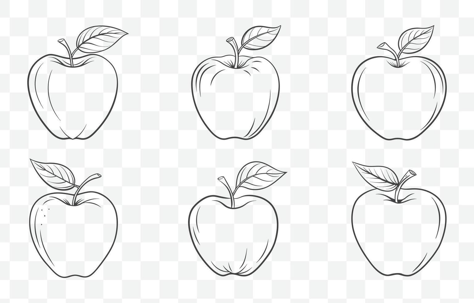 Print Comprehensive Apple Line Art Set with Detailed Illustrations for Design and Creative Projects vector