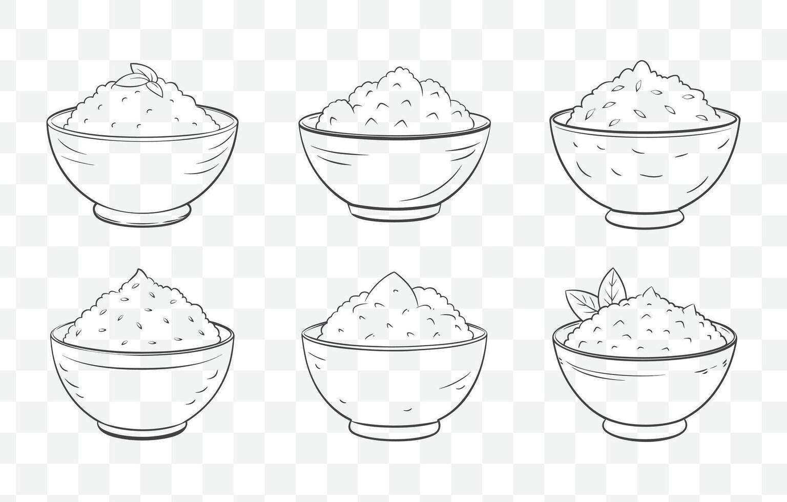 Print Mango Sticky Rice Line Art Set Traditional Thai Dessert Illustrations Collection vector