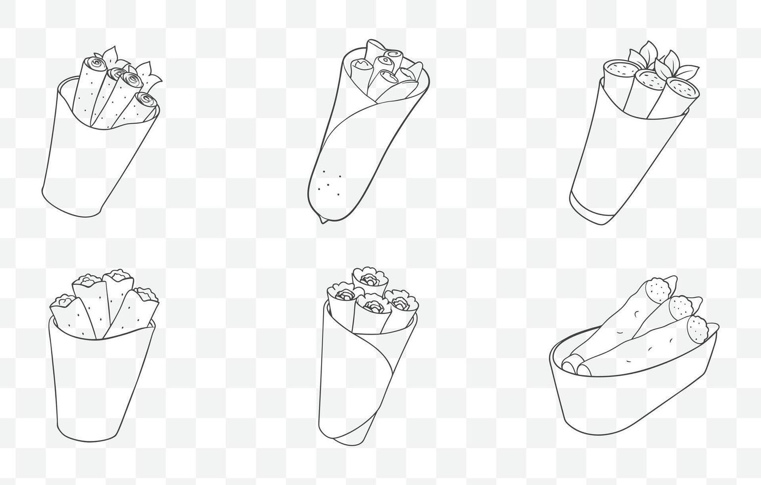 Print Mango Sticky Rice Line Art Set Traditional Thai Dessert Illustrations Collection vector
